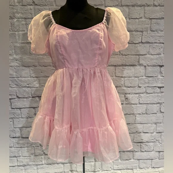 open lace back dress Milla Women's Adorable Pink Mini Dress with Puffy Skirt